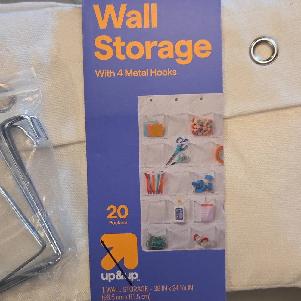 New White Wall Or Over The Door Storage with Metal Hooks